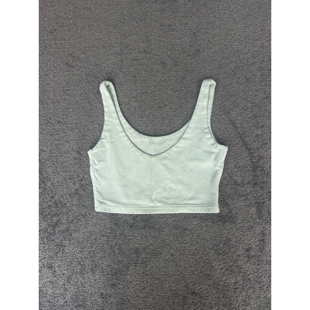 John Galt Crop Top Women's‎ Green V-Neck Knit Cotton Stretch Classic Pullover